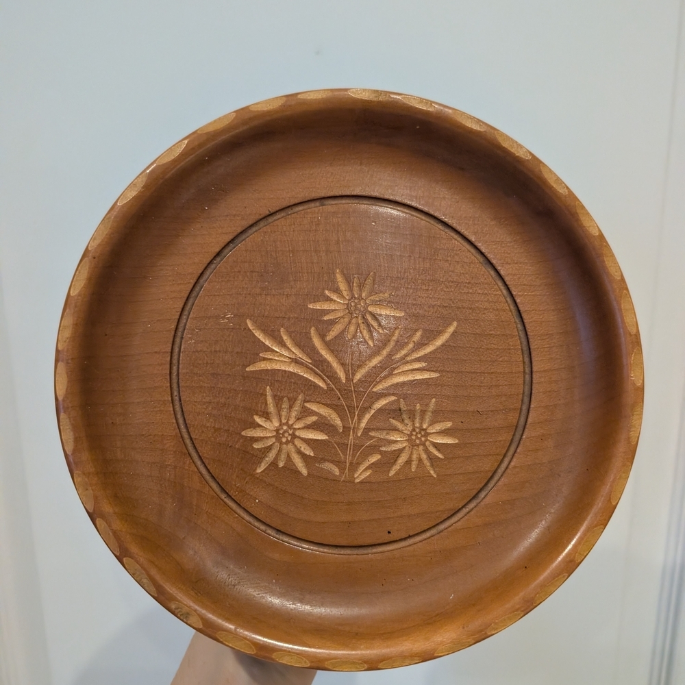 Wooden Floral Carved Musical Plate